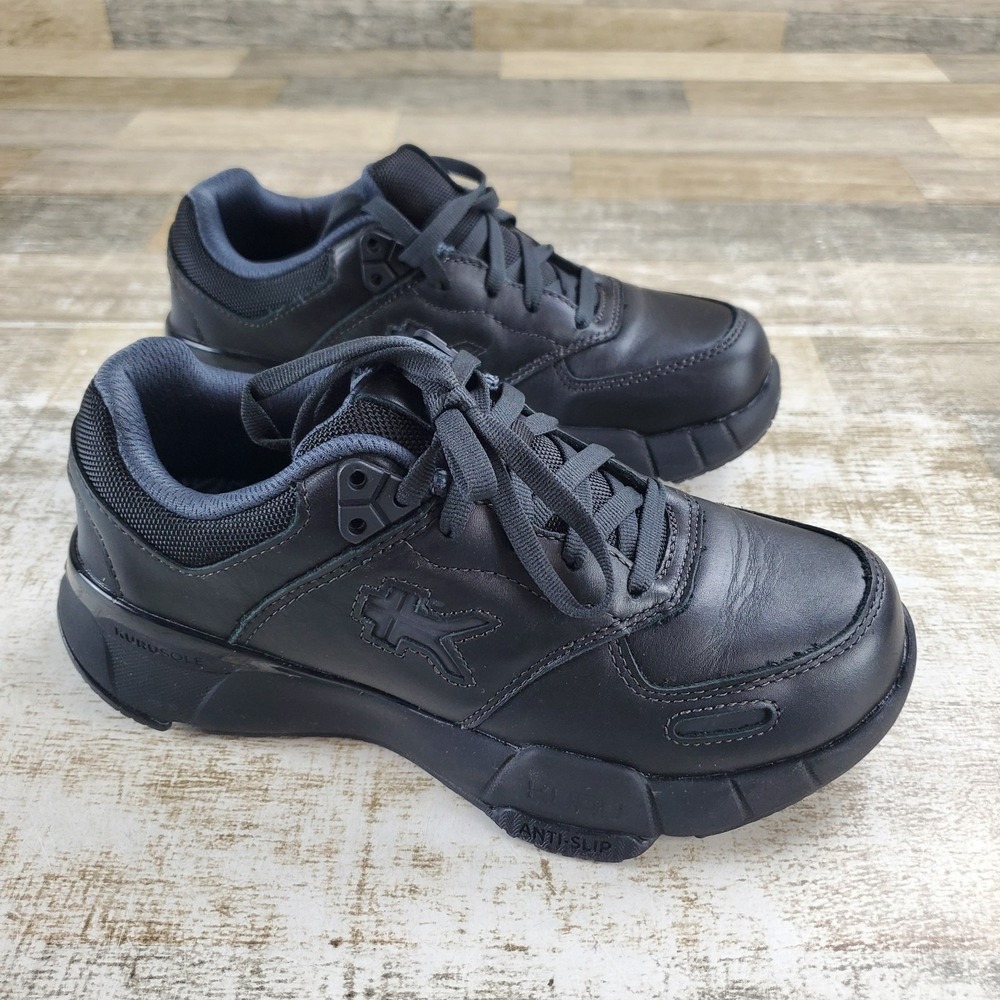 Kuru Kinetic 2 Womens Shoes Sz 7 Wide Black Leather Anti Slip Lace Up Sneakers